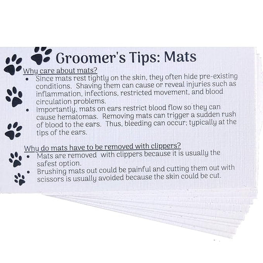 Dog Groomer Matted Fur and Dog Brushing Care Cards (100 pack, 3.5" X 2") Addresses hematomas, mats, combing, and shaving matts White
