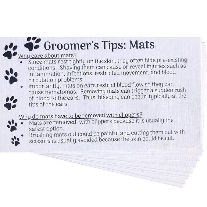 Dog Groomer Matted Fur and Dog Brushing Care Cards (100 pack, 3.5" X 2") Addresses hematomas, mats, combing, and shaving matts White