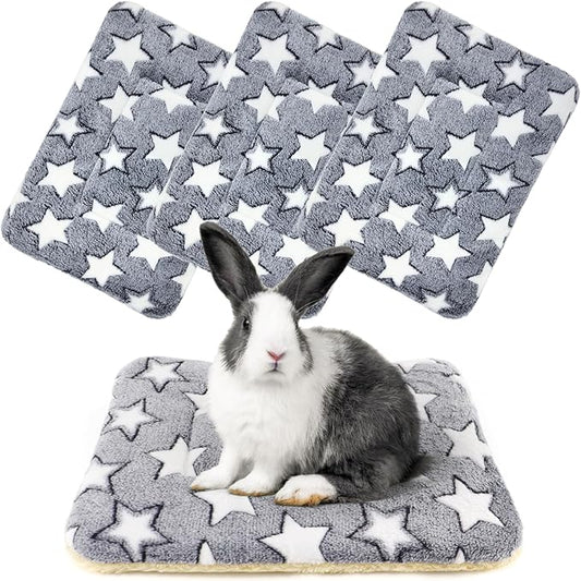 4-Pack Rabbit Bed, Washable Bunny Mat, Fleece Guinea Pig Bedding, Soft Flannel Small Animal Cage Liner, Blanket for Hamster Ferret - 19"x13"