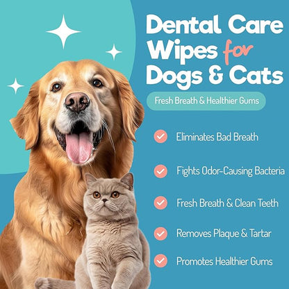 Dog Teeth Cleaning Wipes - Dog Tooth Brushing Kit - Dog Toothbrush Finger Wipes - Removes Plaque & Tartar, Dog Breath Freshener - No-Rinse Pet Dental Care for Dogs & Cats - Easy Use - 55 Count