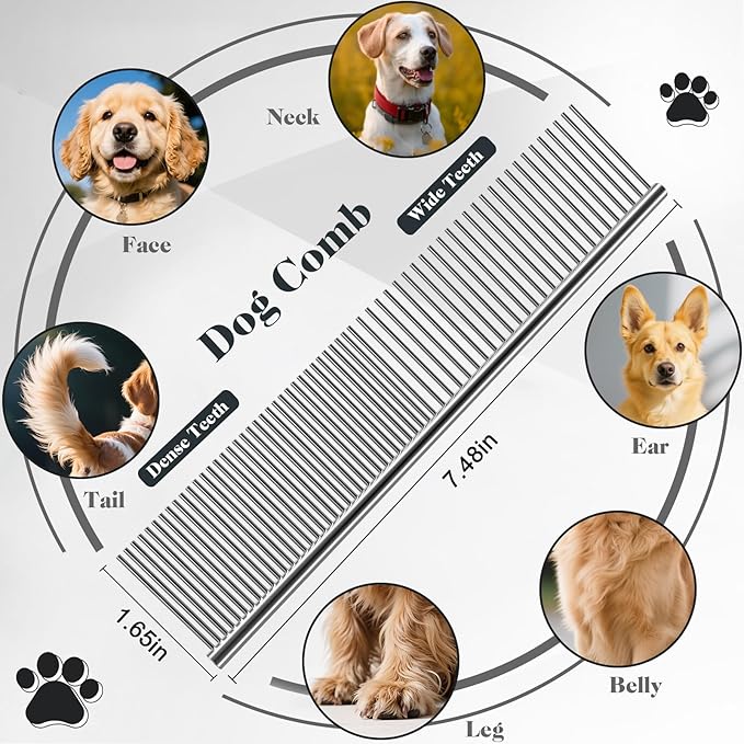 2PCS Slicker Brush for Dogs & Pet Comb,Professional Dog Grooming Brush (Goldendoodles,Poodles,Labradoodles) with Extra Long Pins to Effectively Remove Tangles, Knots and Mats (Black Large)