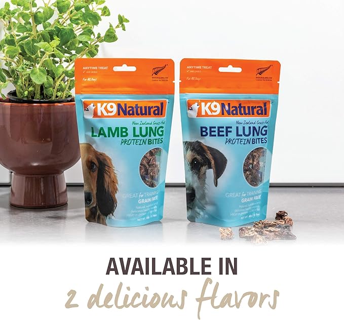 K9 Natural - Grain Free Air Dried Dog Treat Protein Bites - Beef Lung, 2.1oz