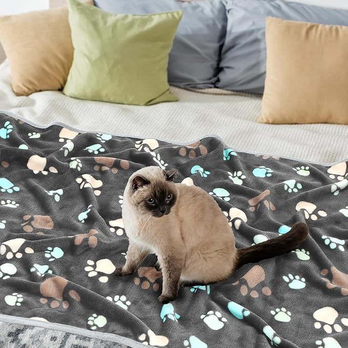 Tegeme 12 Pieces Pet Blanket Soft Fleece Dog Fluffy Doggie Warm Felt Throw Spring Cute Paw Print Puppy Kitten Sleep Mat Bed Covers for Cat (41 x 30 Inch,Gray)