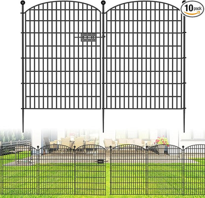 10 Panels No Dig Decorative Garden Fence with Gate - 40 in (H) x 23.6 ft (L), Dog Fence Outdoor for Yard, Rustproof Metal Animal Barrier Ground Stakes Fencing for Garden, Patio, Flower Bed