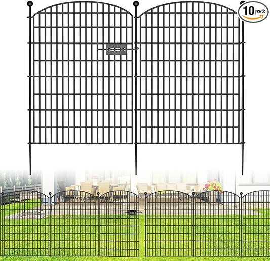 10 Panels No Dig Decorative Garden Fence with Gate - 40 in (H) x 23.6 ft (L), Dog Fence Outdoor for Yard, Rustproof Metal Animal Barrier Ground Stakes Fencing for Garden, Patio, Flower Bed