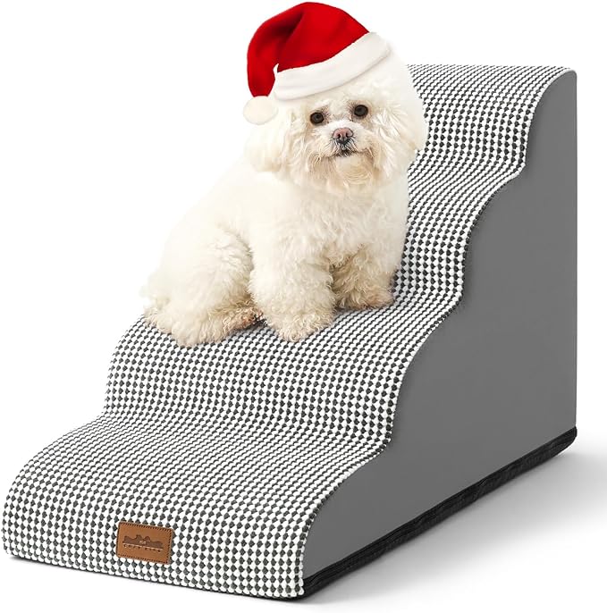 Dog Stairs for Small Dogs 19.7" H, Pet Step with Leakproof Cover, High Density Foam Cat Ramp for Bed, Couch or Sofa, Lightweight, Durable, Comfort, 15.7x28.3x19.7 inch, 4 Tiers, White Black