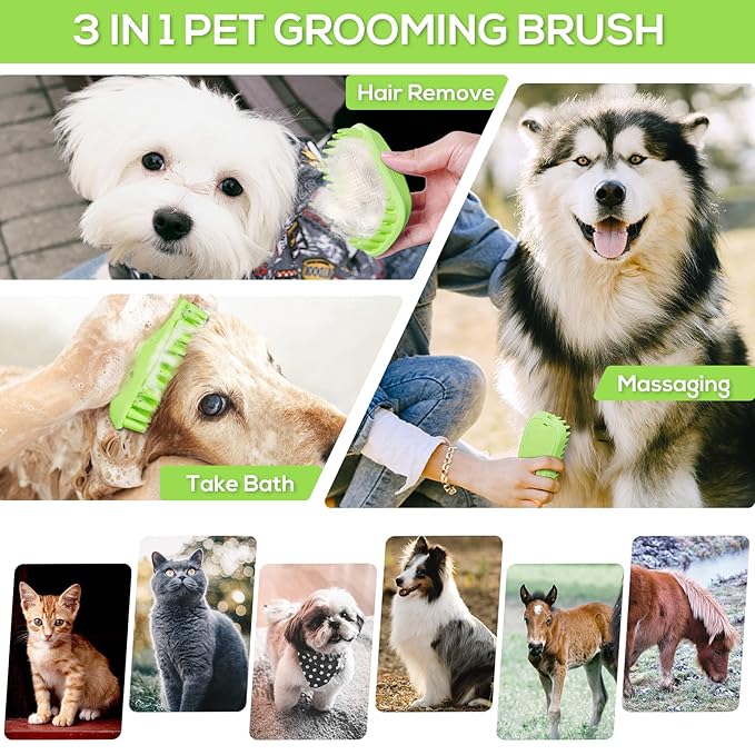 Dog Bath Brush, Silicone Shampoo Brush, Rubber Dog Brush for Long & Short Haired Dogs Cats, Scrubber Washing Grooming Pet Brush, Soft Massage Shedding Brush Bathing Shower Small Large Pets (Green)