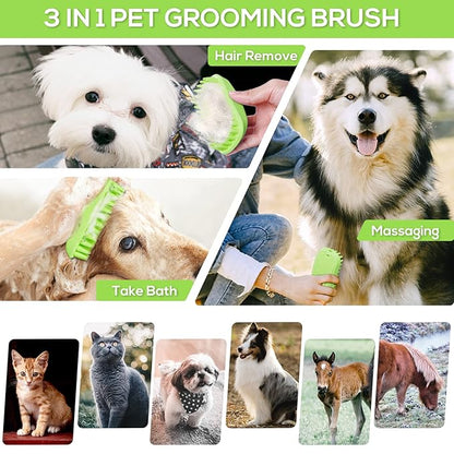 Dog Bath Brush, Silicone Shampoo Brush, Rubber Dog Brush for Long & Short Haired Dogs Cats, Scrubber Washing Grooming Pet Brush, Soft Massage Shedding Brush Bathing Shower Small Large Pets (Green)