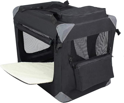 EliteField 3-Door Folding Soft Dog Crate with Carrying Bag and Fleece Bed (2 Year Warranty), Indoor & Outdoor Pet Home (24" L x 18" W x 21" H, Black)