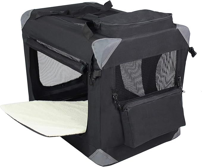 EliteField 3-Door Folding Soft Dog Crate with Carrying Bag and Fleece Bed (2 Year Warranty), Indoor & Outdoor Pet Home (30" L x 21" W x 24" H, Black)