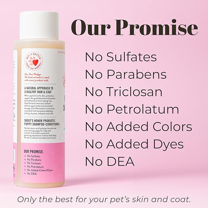 Skout's Honor Probiotic Pet Shampoo & Conditioner with Avocado Oil & Omega-3s, 97% Natural, Paraben & Sulfate-Free, Cruelty-Free, 16oz, Happy Puppy, 2-Pack