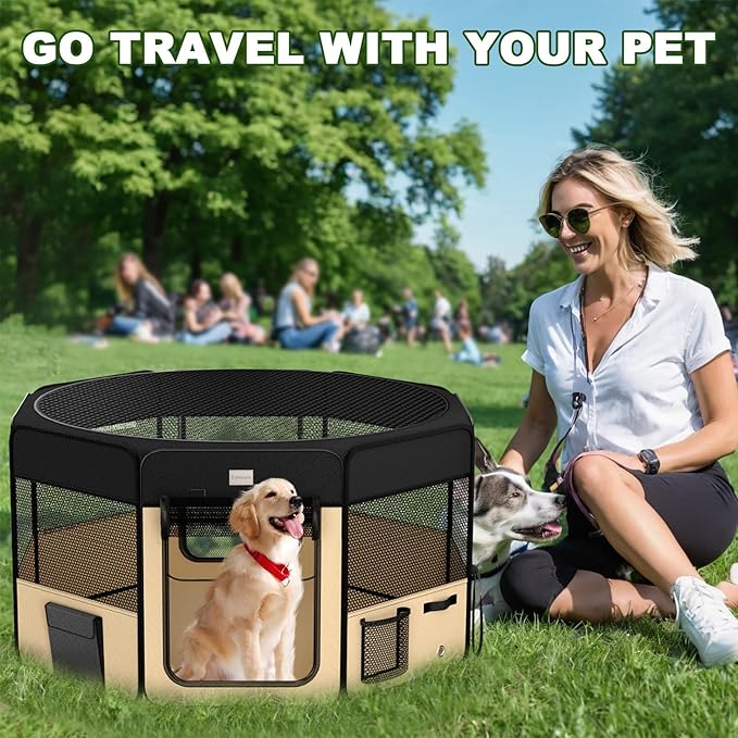 48" Indoor Outdoor Pet Playpen Cage. Best Exercise Kennel for Your Dog, Cat,Kitten, Rabbit, Puppy, Hamster or Guinea Pig. Portable Pen with Carry Bag for Easy Travel (48"x48"x24"H, Black)