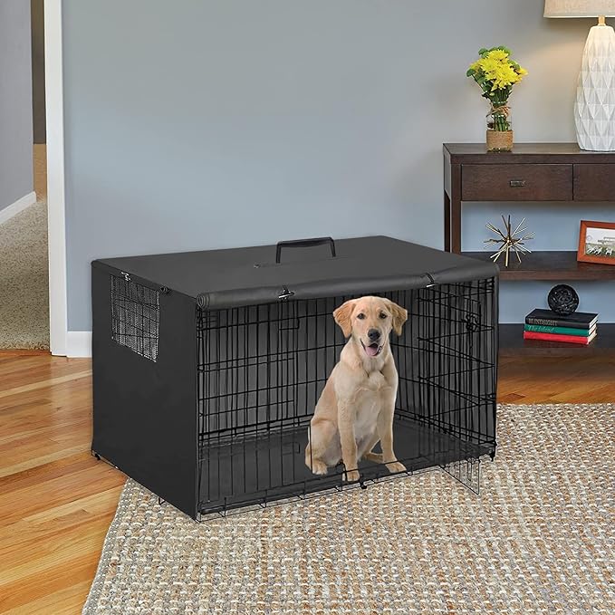 42 Inch Wire Dog Crate Cover,Durable Windproof Privacy Polyester Pet Kennel Covers,Breathable Blackout Cover for 1/2/3 Door Dog Cage. (42" L x 28" W x 30" H,Black)