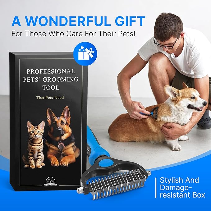 Dog Rake Brush for Shedding  Undercoat Rake for Long Haired Dogs  Reduces Loose Fur and Mats by 95%