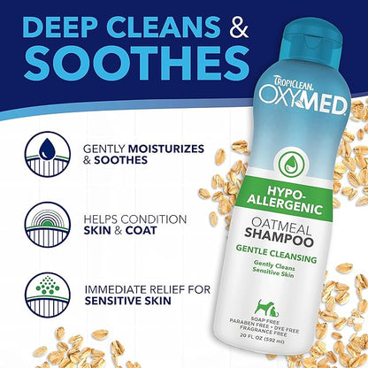 TropiClean OxyMed Hypoallergenic Dog Shampoo for Allergies and Itching, Skin Soothing Shampoo for Pets with Sensitive Skin, Tearless, Cat Safe, 1 Gallon