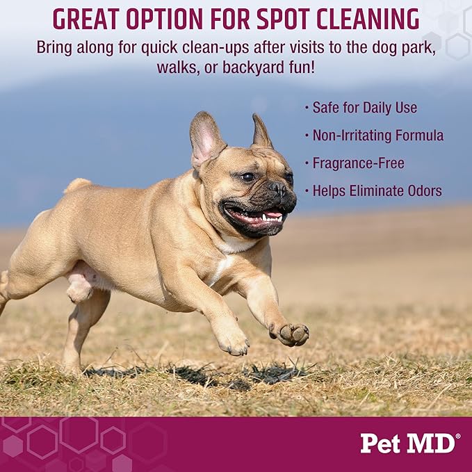 Pet MD Wrinkle Finger Wipes for Dogs & Cats - Dog Tear Stain Remover and Debris Cleaner for Skin Folds - Fragrance-Free & Hypoallergenic Grooming Wrinkle Wipes French Bulldog, Pug, and More - 50ct