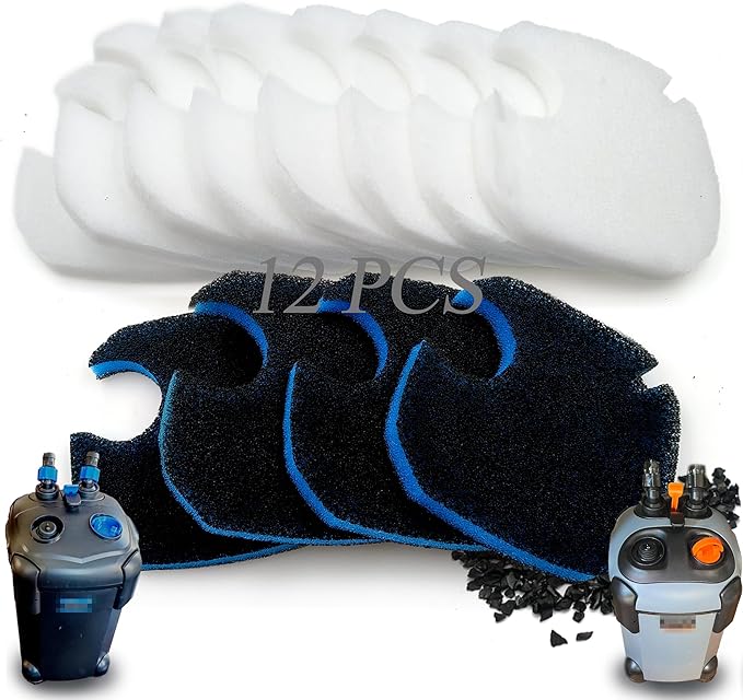 NEWKE 12 Pack Upgraded Canister Filter Pads for AMOSIJOY 172/225/265GPH Aquarium External Filter, Replacement Pads for PONDFORSE Canister Filter (4 3in1 Coarse Filter Pads & 8 White Floss)