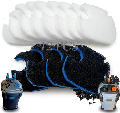 NEWKE 12 Pack Upgraded Canister Filter Pads for AMOSIJOY 172/225/265GPH Aquarium External Filter, Replacement Pads for PONDFORSE Canister Filter (4 3in1 Coarse Filter Pads & 8 White Floss)