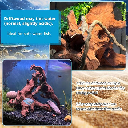 2 Pcs Natural Large Driftwood for Aquarium, Aquarium Driftwood Freshwater 12-16 Inch, Assorted Size Mopani Wood, Twisted Branches for Fishtank Accessories, Reptile Terrariums Decorations