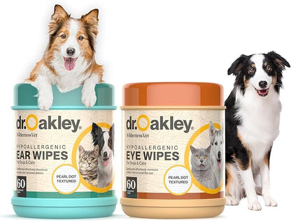 Dr. Oakley Wilderness Vet Pet Wipes Bundle  Hypoallergenic Ear Wipes & Gentle Pet Cleaning Wipes for Dogs & Cats  Soothing Formula, Removes Wax & Debris, Odor Control  120 Total Wipes