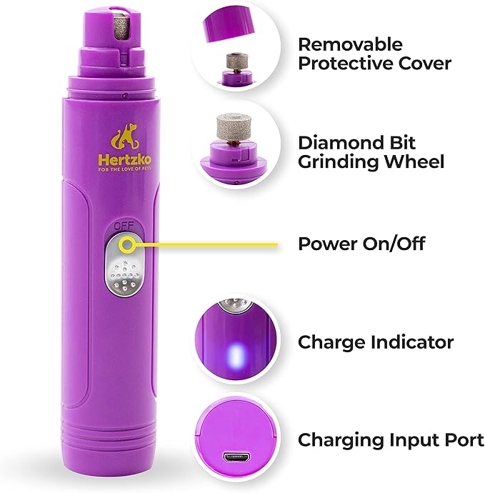 Hertzko Electric Cat & Dog Nail Grinder - Rechargeable Cat Nail Grinder & Dog Nail Grinder Small Dogs & Large Dogs Trimmer, Professional Pet Grooming Kit with USB Wire