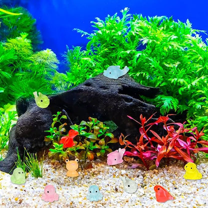 Mini Resin Animals Figures to Hide 200 pcs Tiny Resin Animals Glow in The Dark Variety Pack Bulk for Fish Tank Aquarium Fairy Garden Accessories Decorations