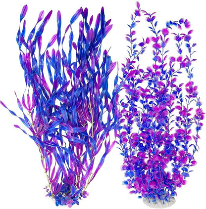 Hamiledyi Tall Aquarium Plants 23 Inches - Fish Tank Decorations, Artificial Green Water Plants Grass Cluster, Soft Plastic Fake Decor 2PCSï¼_urple Style Cï¼