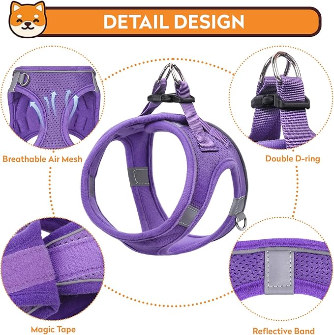 Dog Harness with Leash Set, No-Pull Step-in Reflective Pet Harness with 1 Leash Clips, Adjustable Soft Padded Easy Walk Dog Vest for Small Medium Large Dogs, Cats(Light Purple, Small)