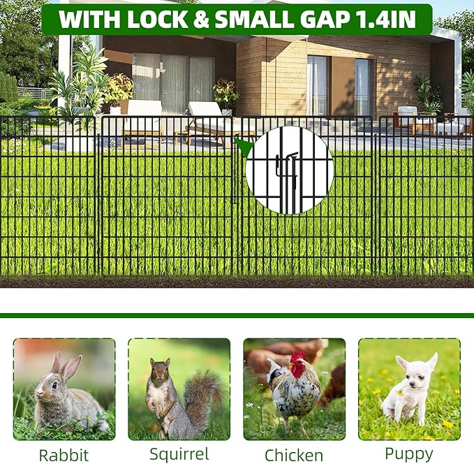 15 Panels Garden Fencing Animal Barrier with Lock, 33 in(H) X 36 ft(L) Dog Fence Outdoor for Yard Rustproof No Dig Decorative Tall Garden Fences Metal Wire Panel Border Rabbit Ground Stakes Fencing