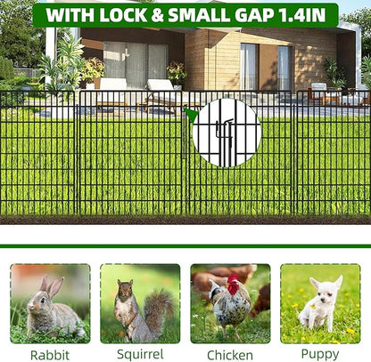 15 Panels Garden Fencing Animal Barrier with Lock, 33 in(H) X 36 ft(L) Dog Fence Outdoor for Yard Rustproof No Dig Decorative Tall Garden Fences Metal Wire Panel Border Rabbit Ground Stakes Fencing