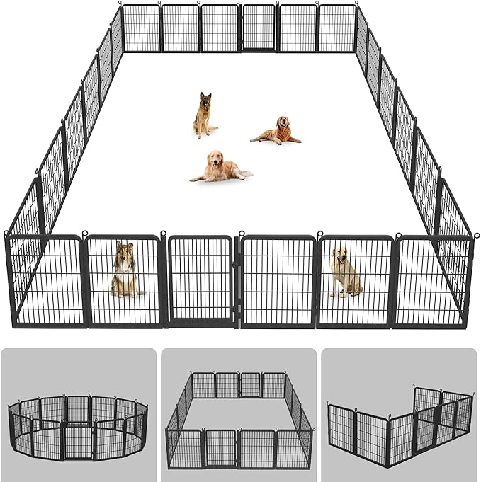 Dog Playpen Outdoor, 32" Height 34 Panels Pet Fence with Low Threshold Full Gate, Large Dog Fence Outdoor for Yard, Heavy Duty Pet Playpen Metal Play Pen Fence for RV Camping