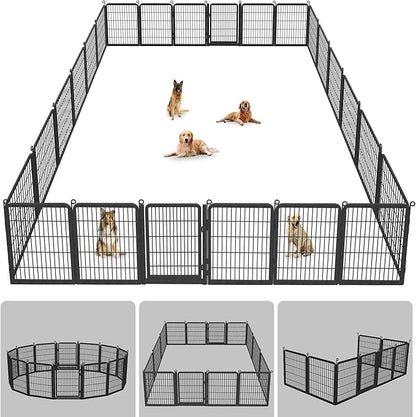 Dog Playpen Outdoor, 32" Height 34 Panels Pet Fence with Low Threshold Full Gate, Large Dog Fence Outdoor for Yard, Heavy Duty Pet Playpen Metal Play Pen Fence for RV Camping