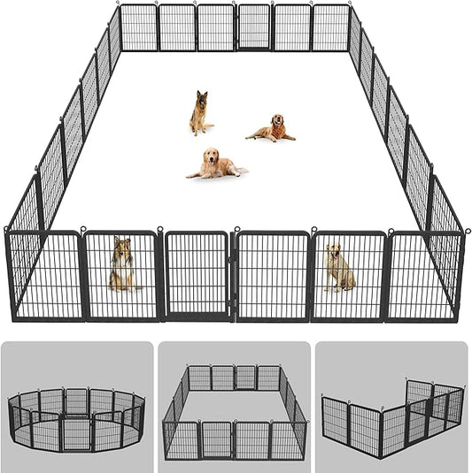 Dog Playpen Outdoor, 32" Height 34 Panels Pet Fence with Low Threshold Full Gate, Large Dog Fence Outdoor for Yard, Heavy Duty Pet Playpen Metal Play Pen Fence for RV Camping
