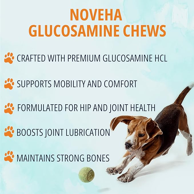 NOVEHA Dog Glucosamine Chews | Hip and Joint MSM Formula for Dogs Joint Care | Senior Pet Joint Health Supplement | Premium Glucosamine and Chondroitin for All | 2PK - 90 Soft Chews; Chicken Flavor
