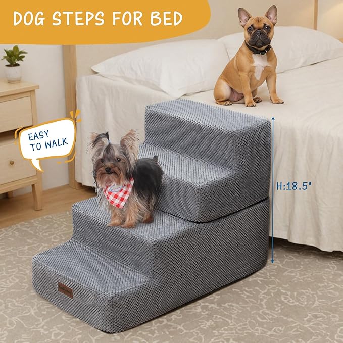 Dog Stairs for Small Dog, 4-Step Dog Steps for High Beds and Couch, Non-Slip Pet Stairs for Small Dogs and Cats,Dog Bed Stairs, Grey, 3/4/5 Steps