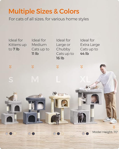 Feandrea Cat Tree, 39.8-Inch Cat Tower, XL, Cat Condo for Extra Large Cats up to 44 lb, Large Cat Perch, 2 Cat Caves, Scratching Post, Light Gray UPCT614W01