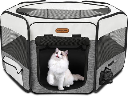 Dog Playpen, Portable Pet Play Pen Foldable Carrying Case, Puppy Pens Outsid for Small Cat Indoor/Outdoor, Removable Mesh Shade Cover