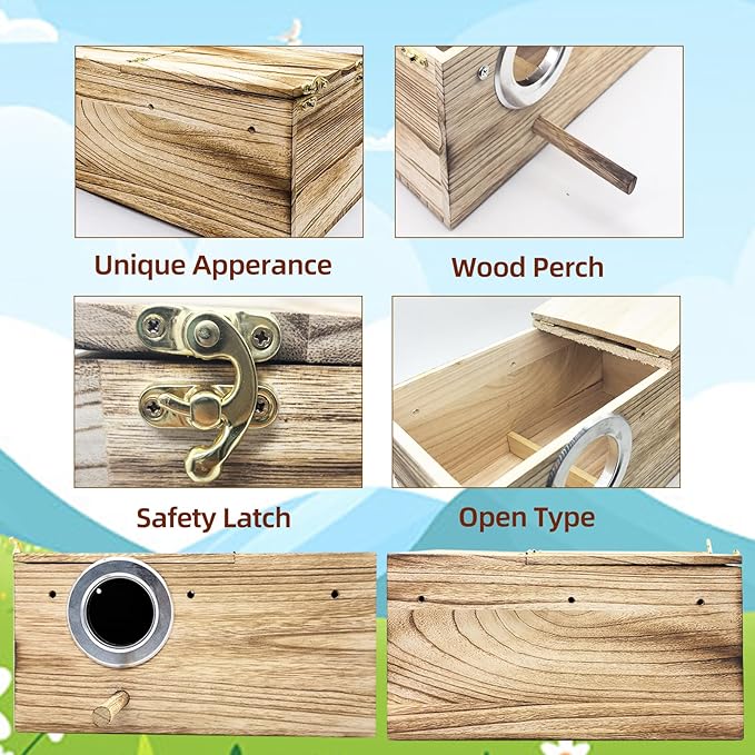 Tfwadmx Cockatiel Nesting Box Bird Nest Box Wood Bird House for Cage Parrot Breeding Boxes for Conures and Other Medium Sized Birds 13.4" x 7.5" x 6.7"
