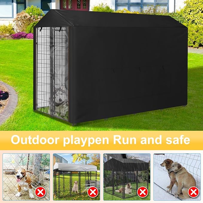 Dog Kennel Cover Large Shade Outdoor Playpen Cover Fully Enclosed Outside Waterproof Dog Crate Cover with Anti-UV Mesh Window and Clear Pannel for Viewing (Cover only Patent Design)