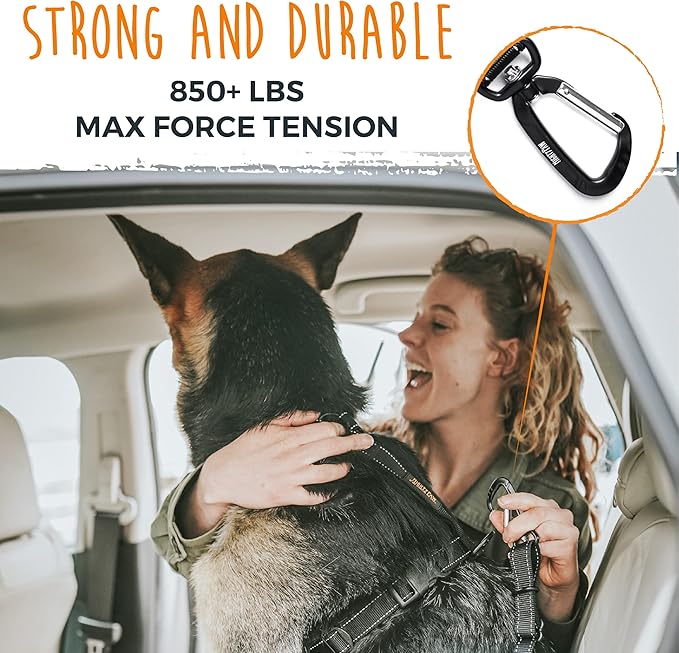 Mighty Paw Dog Seat Belt - Latch Bar Attachment Like A Child's Car Seat - Strong and Durable with 850+ LBS Force Tension - All Metal for Strength and Durability - Keeps Your Dog Restrained and Calm