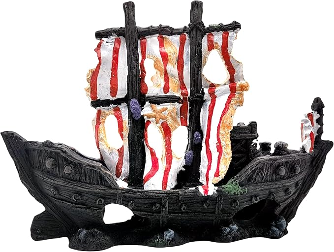 M2cbridge Antique Roman Column Ruins European Castle Aquarium Decorations Fish Tank Hideout Rocks (Striped Pirate Shipwreck)