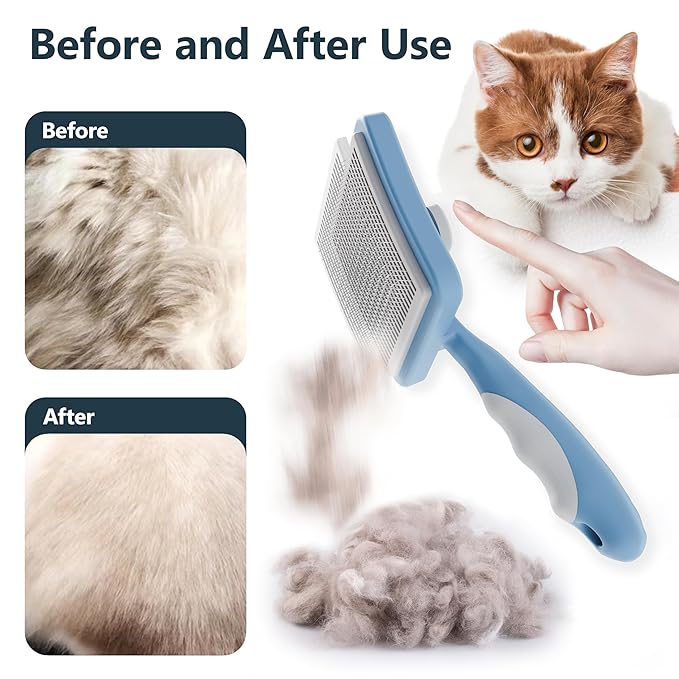 Cat Brush with One-Click Button, Cat Brushes for Indoor Cats Sheddingï¼_elf Cleaning Slicker Cat Brush for Shedding Massaging Grooming, Suitable for Long Short Haired Pets, Comfortable/Easy to Clean