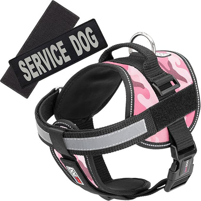 Dogline Unimax Service Dog Harness Vest with Removable Service Dog Patches Adjustable Straps Breathable Neoprene for Medical Identification Training Dogs Girth 36 to 46 in Pink Camo