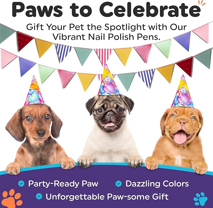 Dog Nail Polish Pens Quick Dry 15 Colors - Pet Nail Polish for Dogs or Cats, Easy Application Dog Safe Nail Polish, Fast Dry Dog Polish - Great Girl Dog Accessories, or a Puppy Nail Pawlish Set