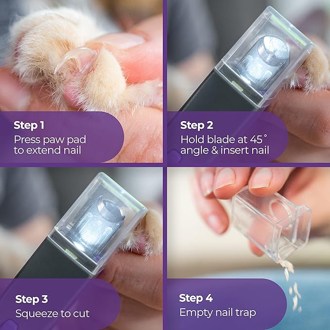 Hertzko Dog Nail Clippers with LED Light for Large & Medium Dogs - Violet Cat Nail Clipper with Replacement Blade & Nail File, Purple Nail Clippers for Dogs, Grooming Paw Pads, Circular Blade