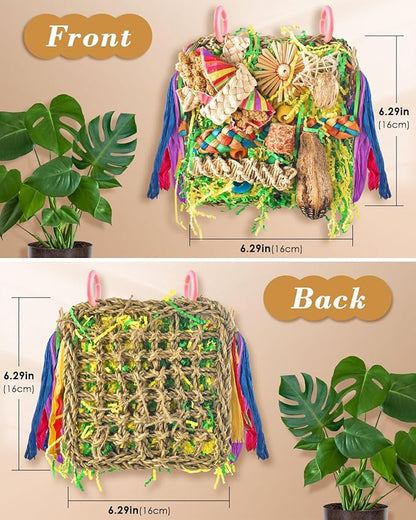 ERKOON Bird Toys, Parrot Toys Foraging Swing Mat Parrot Cage Hanging Toys Birds Grass Mat Climbing Wall with Seagrass, Birds Cage Accessories (Green)