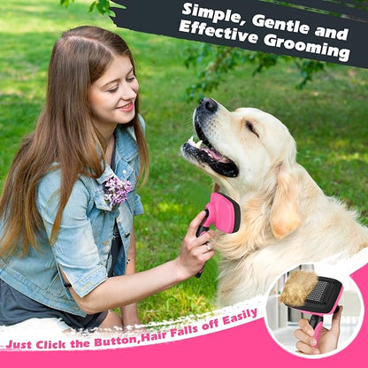 3PCS Self Cleaning Slicker Brush & Pet Grooming Rake & Bath Brush for Dogs,Cats and Horses | Double-Sided Dematting Comb & Skin Friendly Deshedding Grooming Tool | Premium Pet Supplies (Red Black)