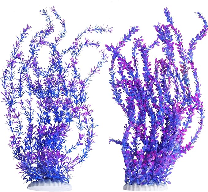Hamiledyi Aquarium Plastic Plants Aquarium Decor Artificial Fish Tank Plants,Tall Fish Tank Decorations, Extra Large Aquarium Plant 23.6-inch Tall,2PCSï¼_urple Style Bï¼