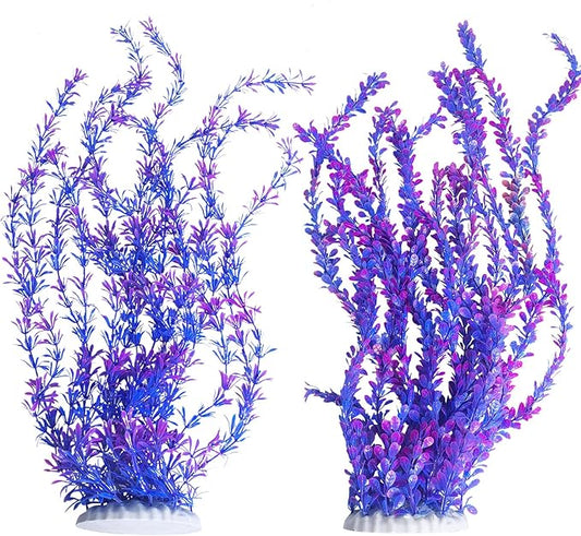 Hamiledyi Aquarium Plastic Plants Aquarium Decor Artificial Fish Tank Plants,Tall Fish Tank Decorations, Extra Large Aquarium Plant 23.6-inch Tall,2PCSï¼_urple Style Bï¼