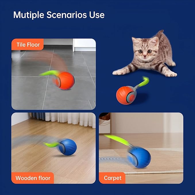 2025 Newly Upgraded Version 3.0 Cat Toys，Interactive Cat Toys for Indoor Cats，Automatic Cat Toy, Interactive Cat Toy，Smart 3.0 Pet Toys, Electronic Rollerball Pet Chase Toys (Orange - 1pcs)